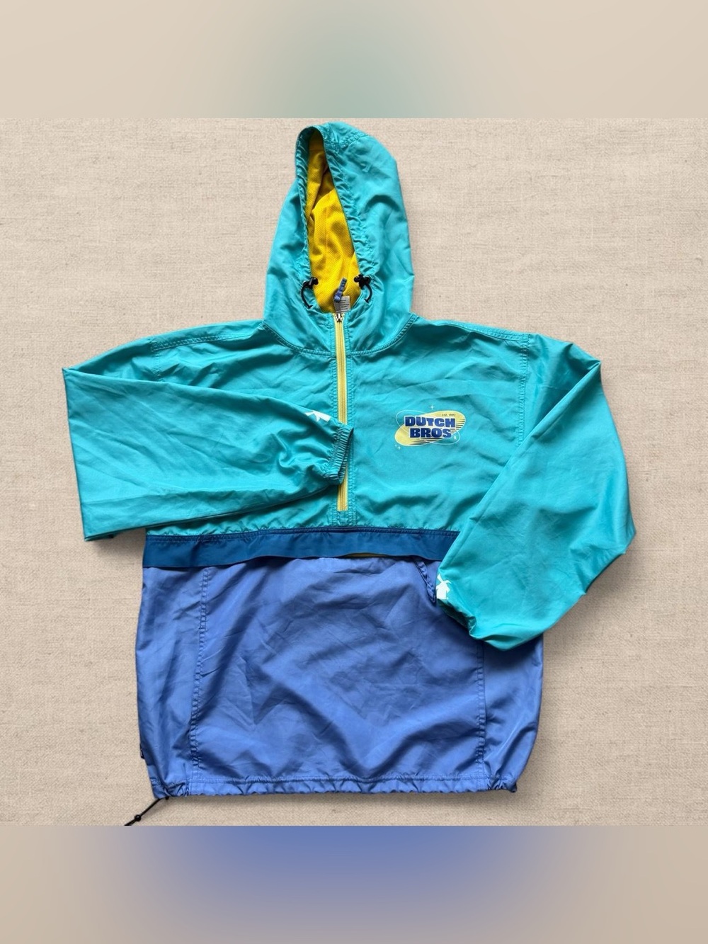 Dutch Bros Coffee Windbreaker Jacket Mens Size XL Blue Colorblock Half-Zip